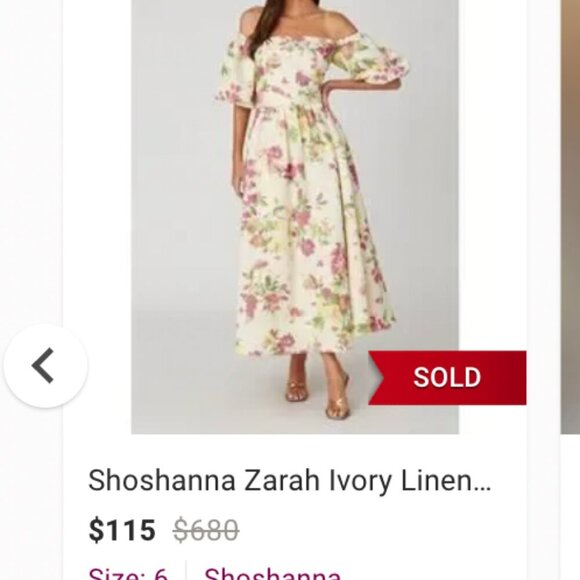 Shoshana Size 8 Red Puff Off the Shoulder Janessa Midi Dress Vacation Birthday - Picture 15 of 16